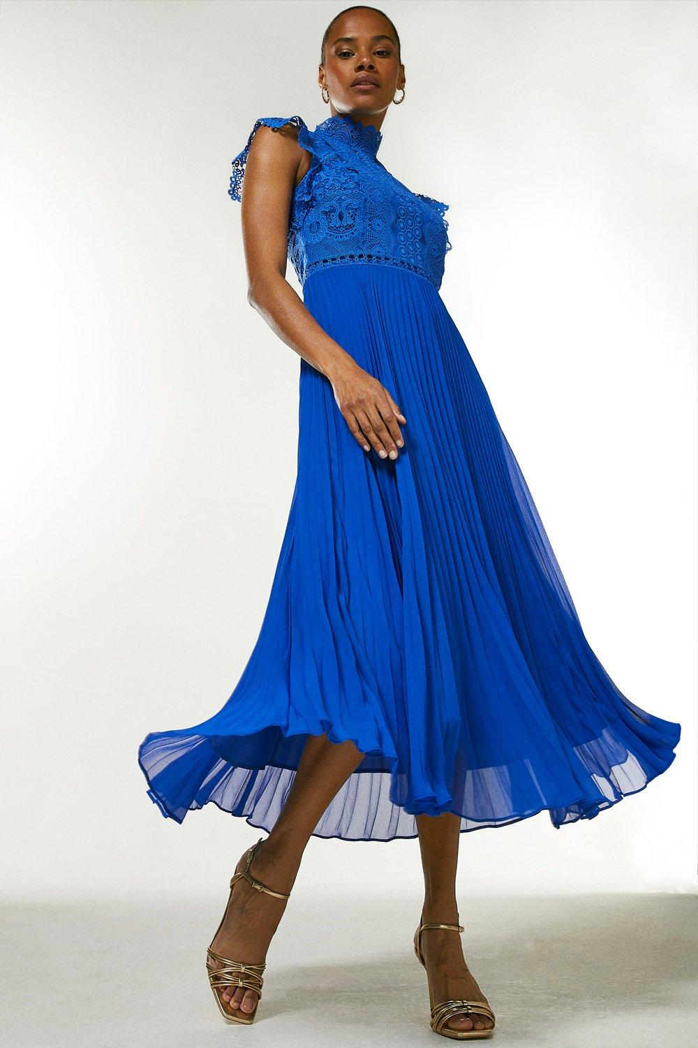 Lace Applique Pleat Midi Dress | Karen ...